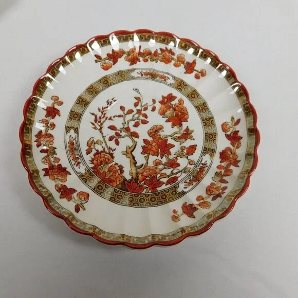Lot of 2 Spode Indian Tree Tea Cup Saucer Set Scalloped Orange Old Backstamp Vtg - Picture 2 of 12